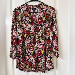 Jones New York - Brown Floral Zip-Front Women's Top - Pink & Red - Large - EUC!